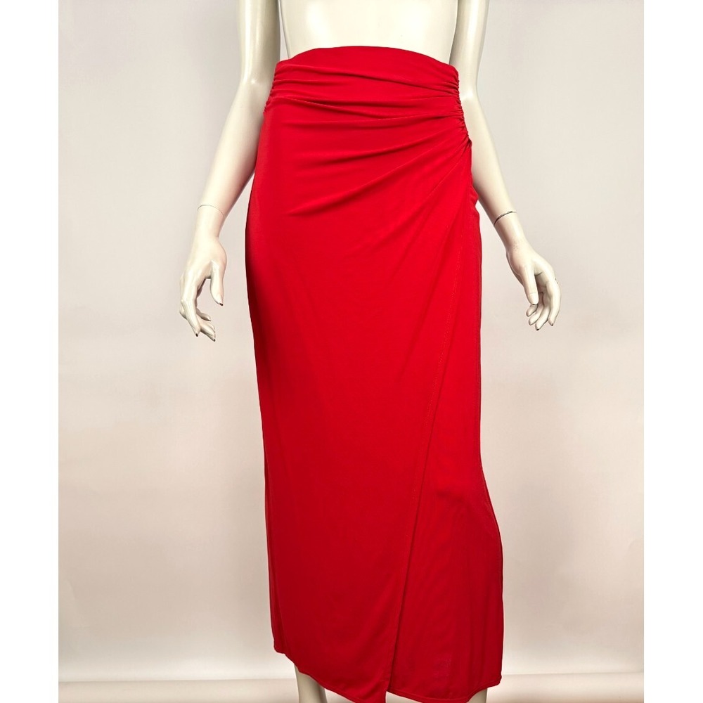 A.L.C. Ruched Wrap Long Skirt‎ Women S Elastic Waist Stretch Viscose Pull on Red